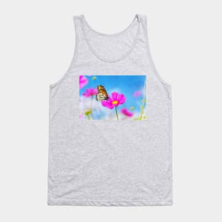Monarch Butterfly On a Pink Cosmos Flower Tank Top